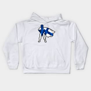 Finland Hero Wearing Cape of Finland Flag Hope and Peace Unite in Finland Kids Hoodie